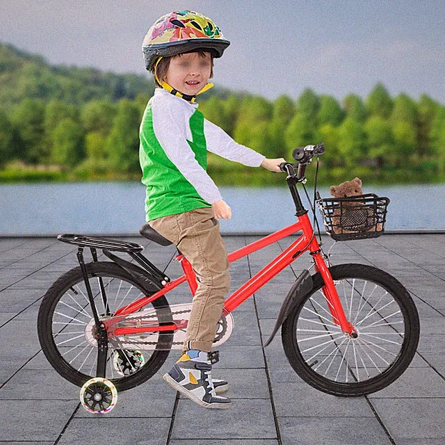 18 Inch Kid Bike Children Bicycle w/ Training Auxiliary Wheel For 6-8 Years Old