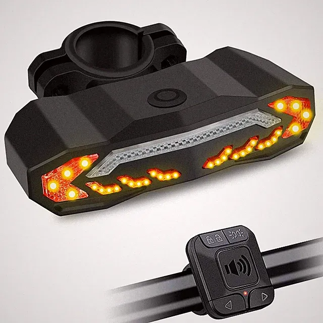 Bike Tail Light with Turn Signals Auto ON/Off Wireless Remote Rechargeable Alarm
